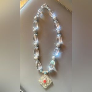 Quartz crystal and Tibetan silver beaded necklace boho